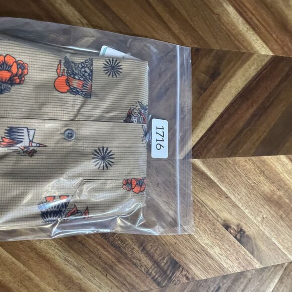 Marmot Shirt Syrocco Short Sleeve Button Up Fish Floral Trees Mens Medium New - Picture 11 of 11